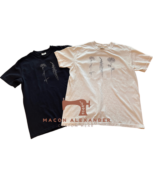 Custom Embroidered Shirt with Birth Month Flowers