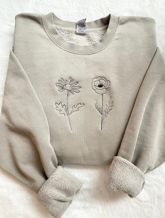 Embroidered Birth Month Flower Long Sleeve Shirt